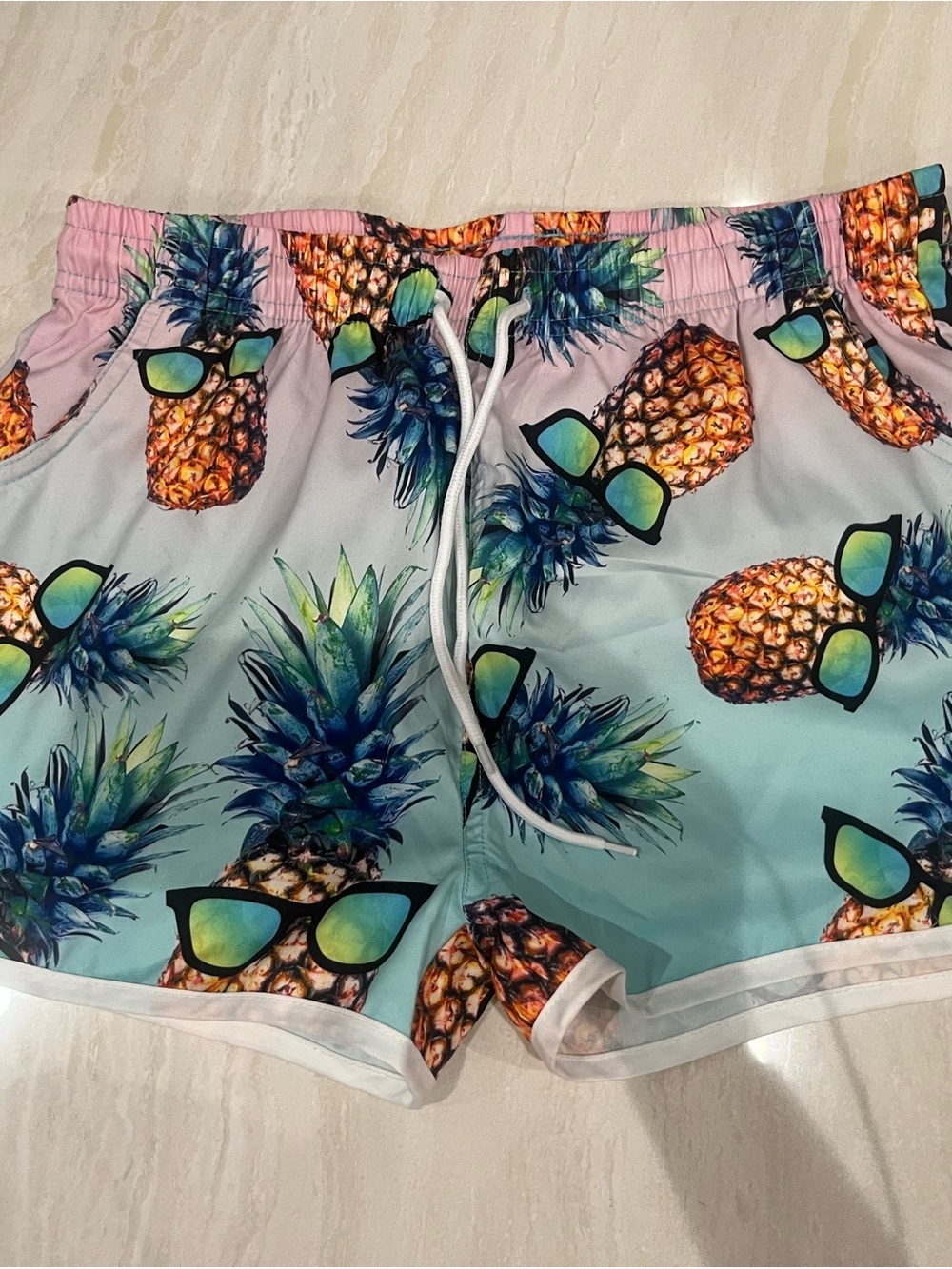 Women’s Pineapple Print Drawstring Shorts - Pink/Teal